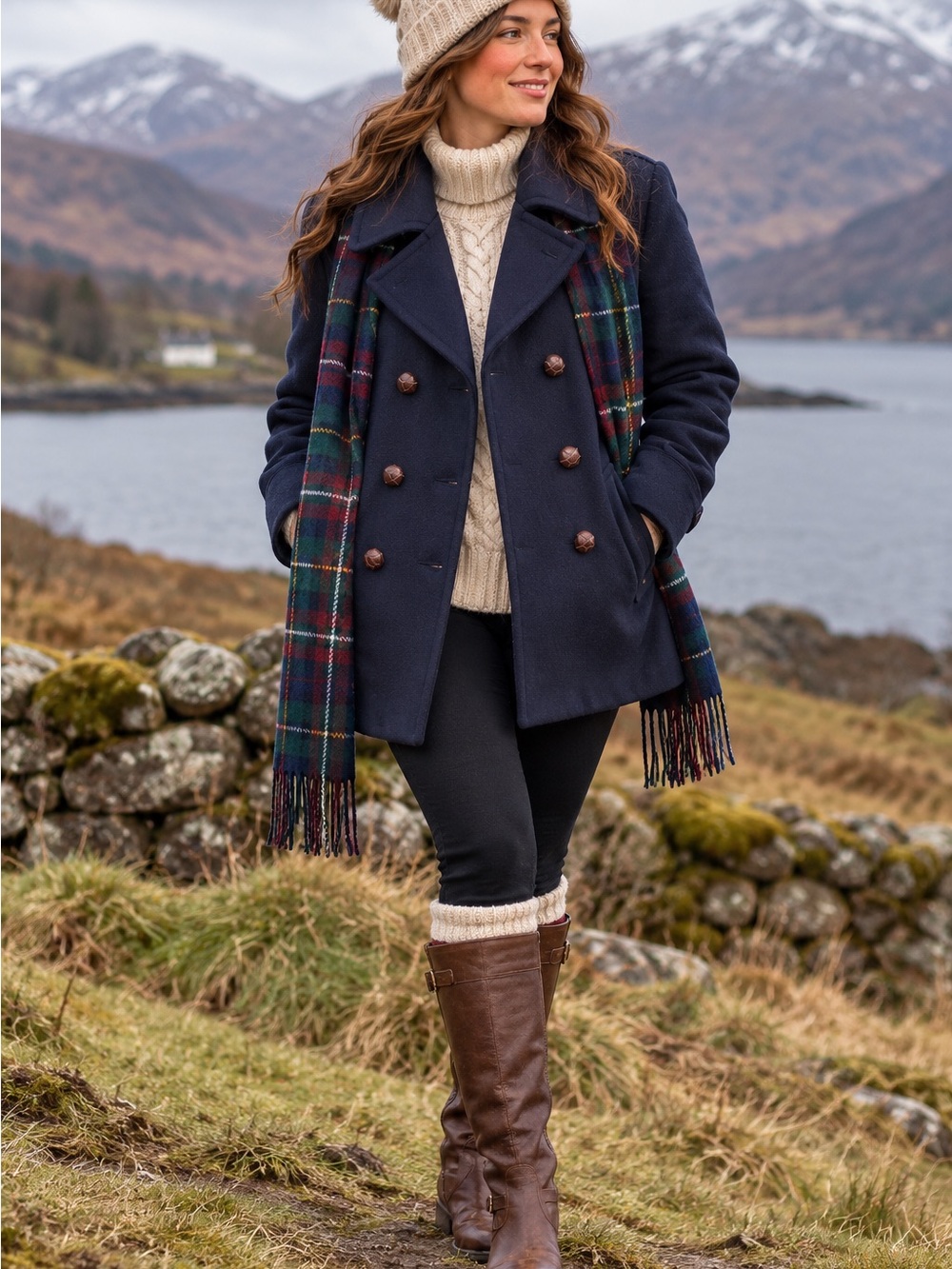 Womens Vintage Mackintosh Navy Double-Breasted Wool Peacoat